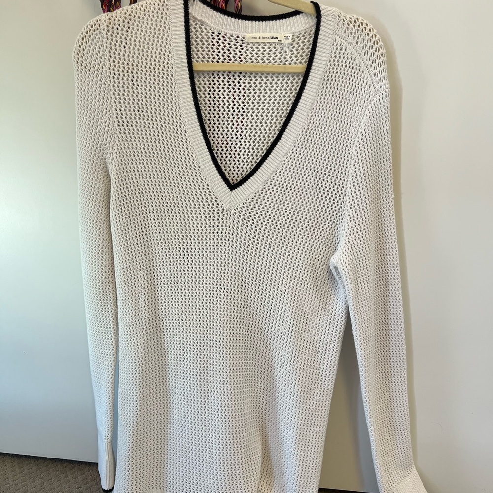 Rag & Bone Cream Black V-Neck Sweater